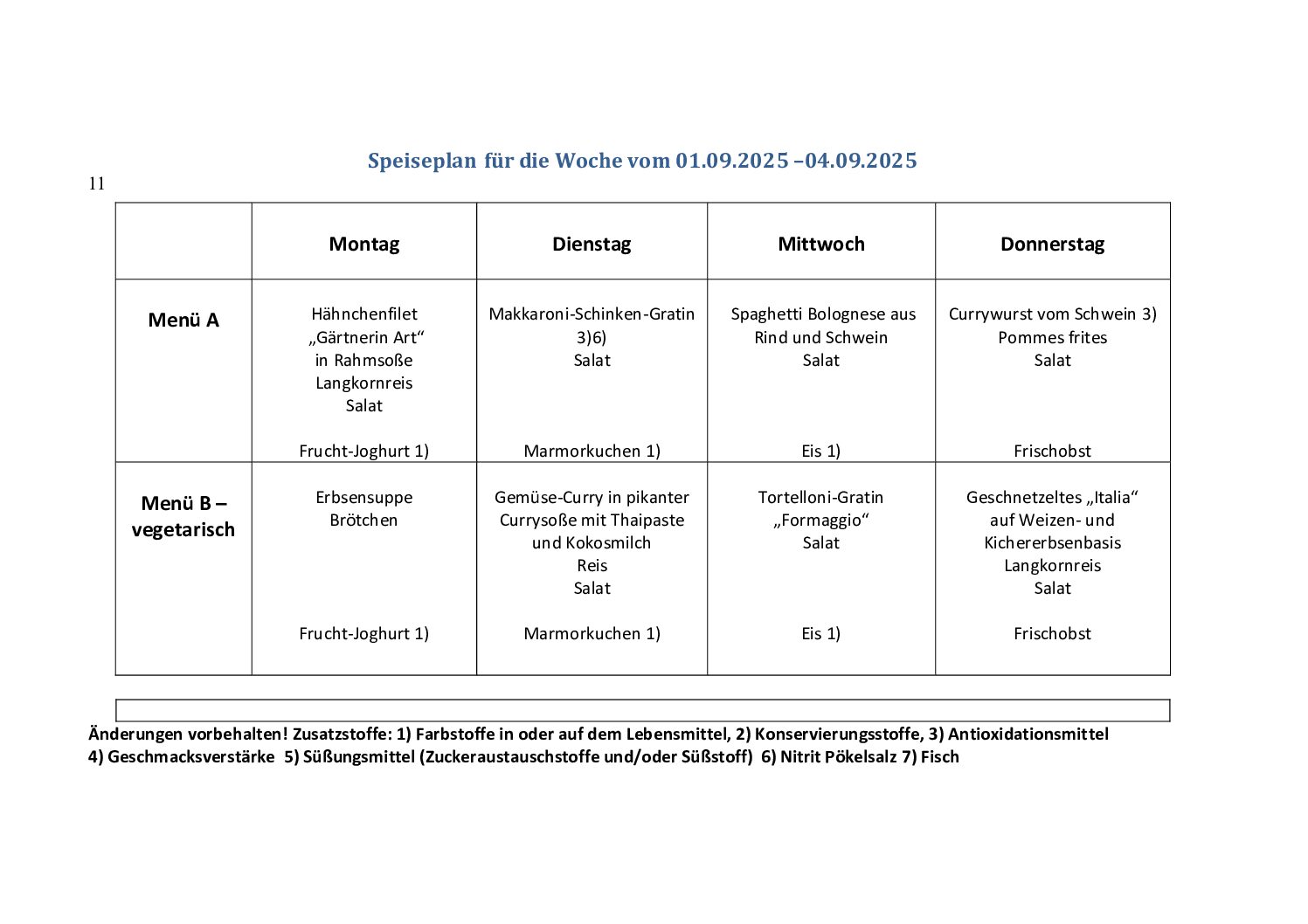 Speiseplan kw36.25
